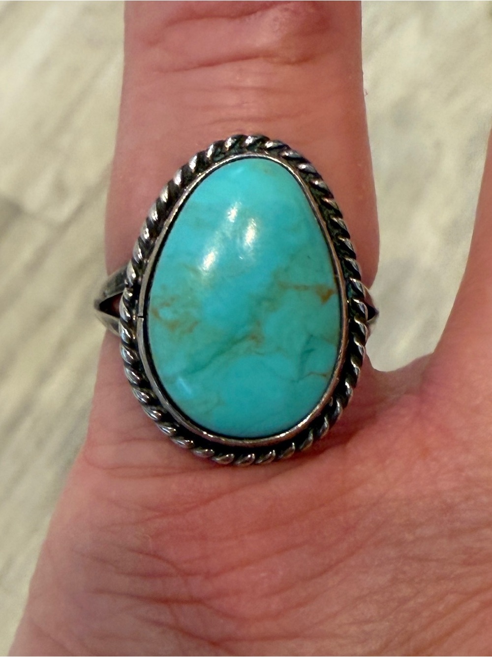 Vintage Navajo Sterling Silver Turquoise Ring 925 sz 6.5 Cripple Creek? Royston?